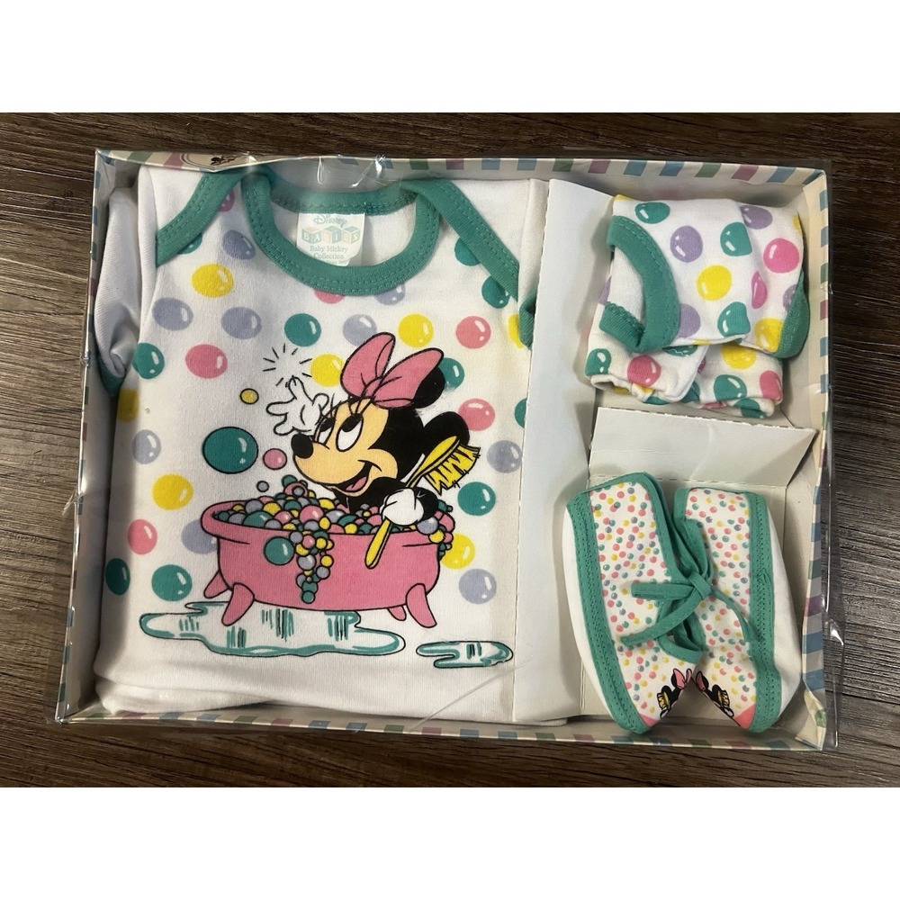 Y2K Vintage Disney Babies Size NB Minnie Mouse Boxed Gift Set Outfit‎ And Socks